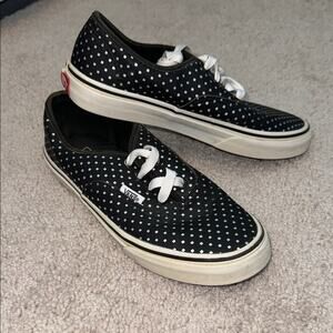 Vans Black Square Polka Dot Leather Lace Up Shoes Kids 3.5
